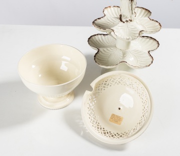 Leeds Pottery Creamware Chestnut Dish & Epergne