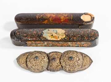 Indo-Persian Silver Belt Buckle Scroll Cases