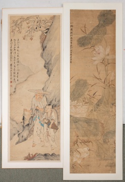 Japanese Literati, Lotus Flower Paintings & Woodblock Print