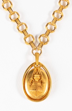 Rare Etruscan Revival 18-20K Gold Locket Necklace