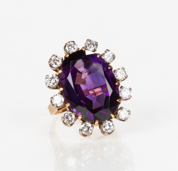 18K Gold, Amethyst, & Diamond Ring