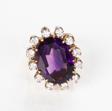 18K Gold, Amethyst, & Diamond Ring