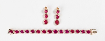 Oscar Friedman 14K Gold, Ruby, & Diamond Necklace & Earrings