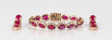 Oscar Friedman 14K Gold, Ruby, & Diamond Necklace & Earrings