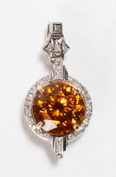 15.96 cts. Zircon, Platinum, & Diamond Pendant