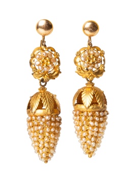 Victorian 14K Gold & Seed Pearl Acorn Earrings