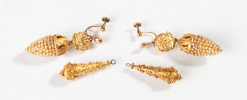 Victorian 14K Gold & Seed Pearl Acorn Earrings