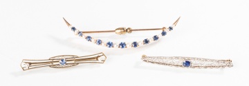 14K Gold, Sapphire, & Seed Pearl Bar Pins