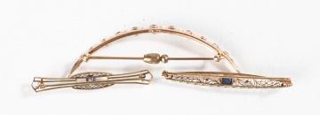 14K Gold, Sapphire, & Seed Pearl Bar Pins