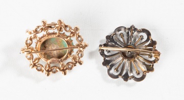 14K Gold, Diamond, Turquoise, Seed Pearl, & Enamel Brooches