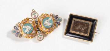 Victorian Micro Mosaic & Enamel Mourning Brooches
