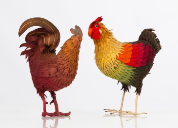 German / Austrian Felt Rooster Toy Figurines
