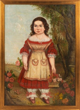 American School Folk Art Portrait of A Young Girl, 1840