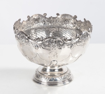 Thomas Levesley, Sheffield Sterling Silver Repousse Centerpiece with Flower Frog