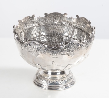 Thomas Levesley, Sheffield Sterling Silver Repousse Centerpiece with Flower Frog