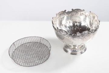 Thomas Levesley, Sheffield Sterling Silver Repousse Centerpiece with Flower Frog