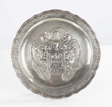 Vicroyal Peruvian Silver Platter with Heraldic Coat of Arms