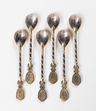 Russian Silver-Gilt Niello Spoons