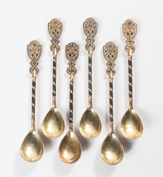 Russian Silver-Gilt Niello Spoons