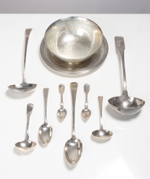 Silver Flatware, Ladles, Bowl, & Platter