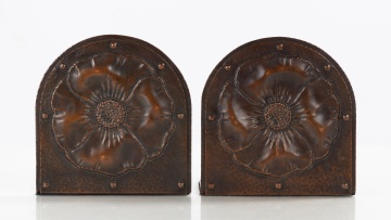 Roycroft Hammered Copper Poppy Bookends