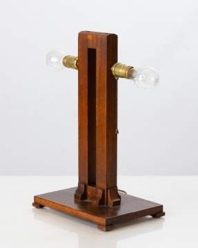 Arts & Crafts Prairie School Oak and Slag Glass Table Lamp with Cruciform Insets