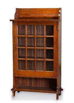 Roycroft, A Rare Single-Door Oak Bookcase with Carved Crest