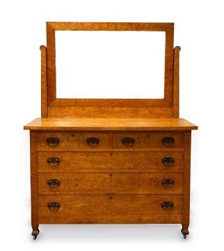 A Unique Bird's-Eye Maple Dresser with Swing Mirror, Roycroft Inn