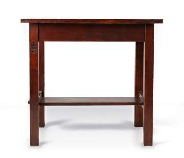 Roycroft, An Oak Library Table with Median Shelf