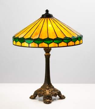 Wilkinson Arts and Crafts Leaded Glass Table Lamp with Green Border