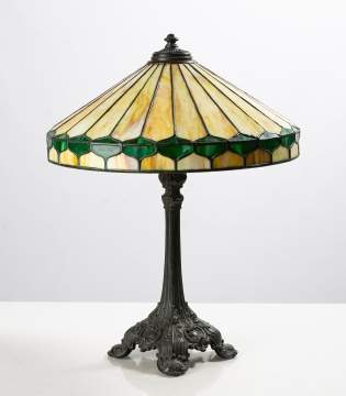 Wilkinson Arts and Crafts Leaded Glass Table Lamp with Green Border