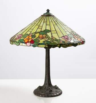 Wilkinson Arts and Crafts Leaded Glass Floral Border Table Lamp