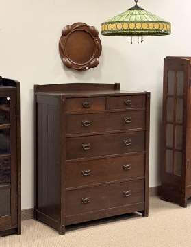Gustav Stickley, A Tall Two-Over-Four Oak Chest of Drawers, Model No. 627