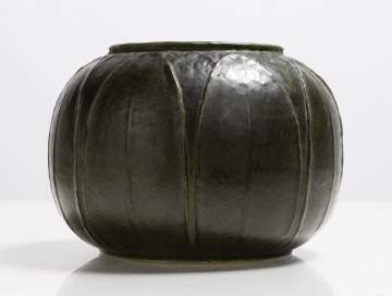 Grueby Faience Company Squat Vase with Leaves & Buds
