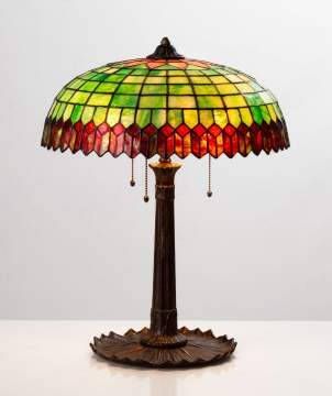Edward Miller & Co. Arts & Crafts Leaded Glass Lamp with Sunflower Form Base