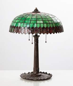 Edward Miller & Co. Arts & Crafts Leaded Glass Lamp with Sunflower Form Base