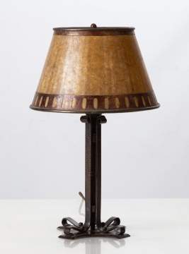 An Arts & Crafts Hammered Copper & Vellum Table Lamp, Hampel
