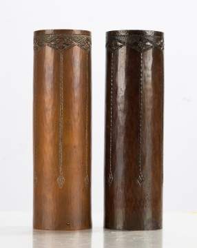 Roycroft Two Etched Hand-Hammered Copper Vases
