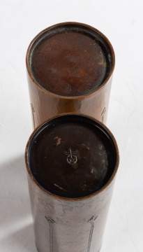 Roycroft Two Etched Hand-Hammered Copper Vases