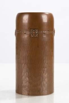 Roycroft Hand-Hammered Copper Vase with Rose Motif