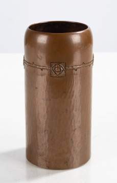 Roycroft Hand-Hammered Copper Vase with Rose Motif