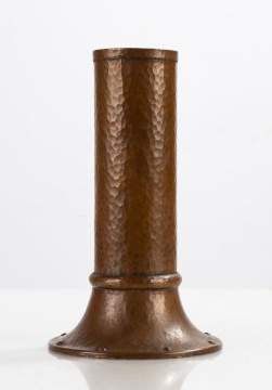 Roycroft Rare Hand-Hammered Copper Vase on a Riveted Flaring Foot