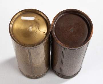 Roycroft Two Hand-Hammered Copper Vases with Tooled Bands