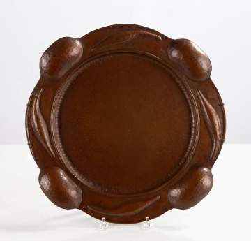 Gustav Stickley Hand-Hammered Copper Tray with Pod-and-Leaf Rim