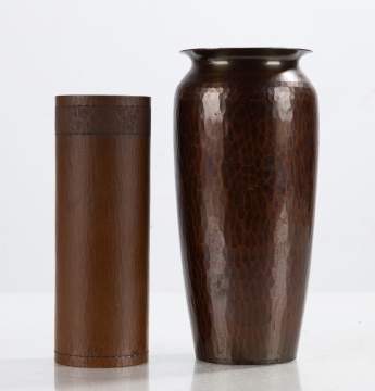 Roycroft Two Hand-Hammered Copper Vases, Ovoid and Cylindrical