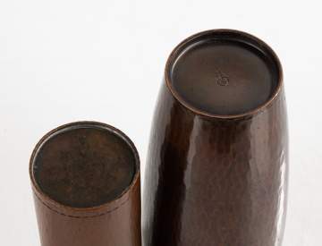 Roycroft Two Hand-Hammered Copper Vases, Ovoid and Cylindrical