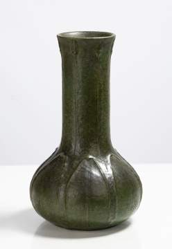 Grueby Tooled-Leaf Matte Green Bottle Vase
