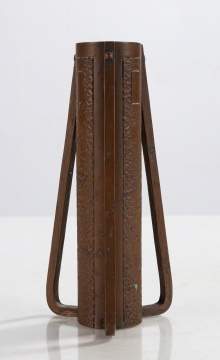 Roycroft Buttressed Hammered Copper Three-Handled Vase Designed by Karl Kipp