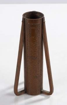 Roycroft Buttressed Hammered Copper Three-Handled Vase Designed by Karl Kipp