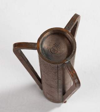 Roycroft Buttressed Hammered Copper Three-Handled Vase Designed by Karl Kipp